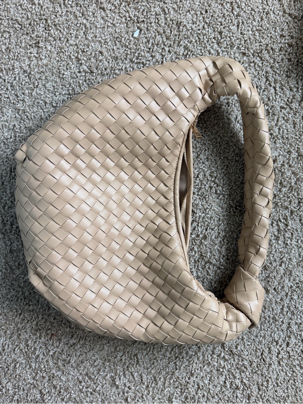 Woven Hobo Shoulder Bag in Beige